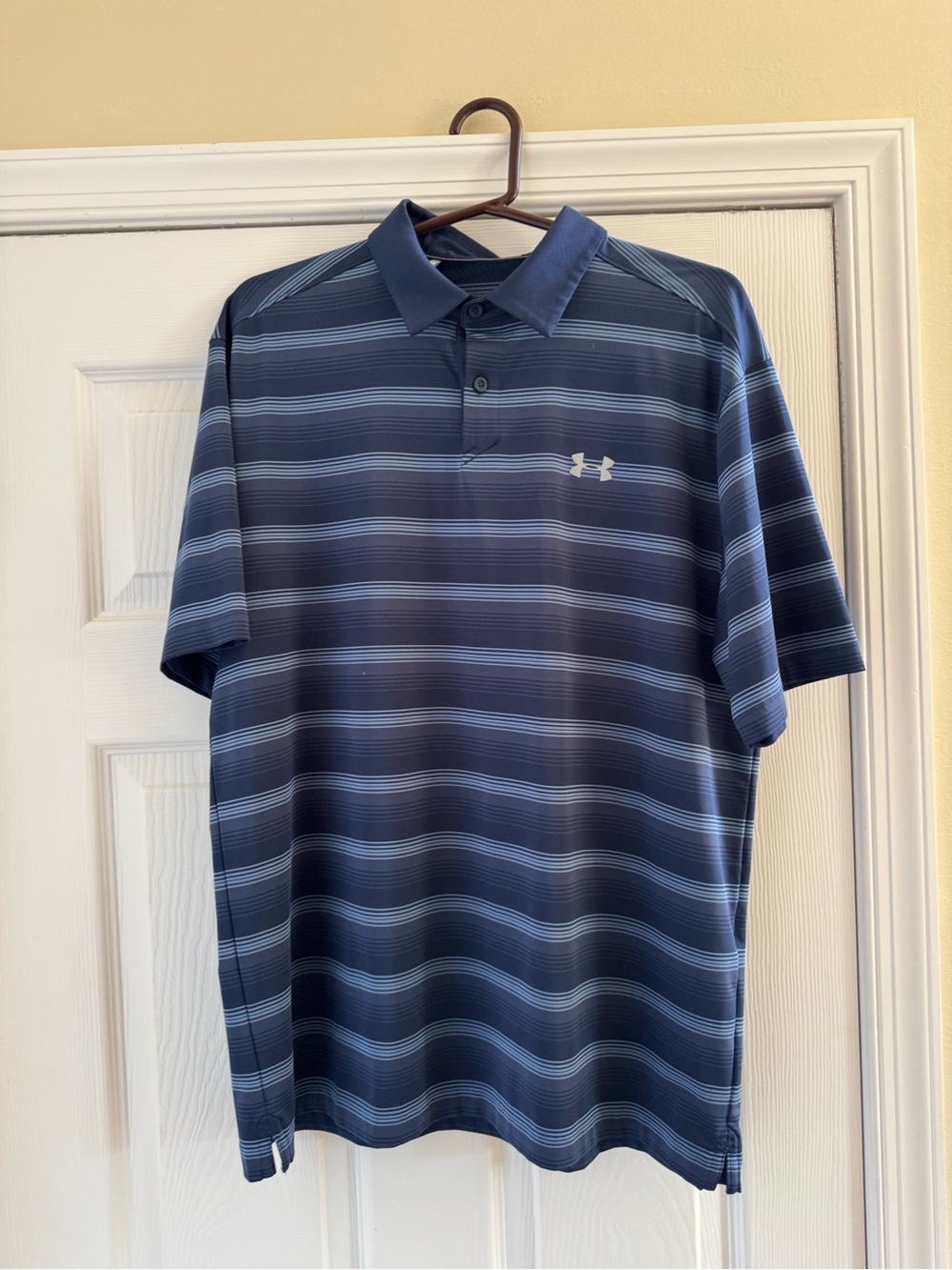 LG Men’s Navy and Light Blue Striped Polo